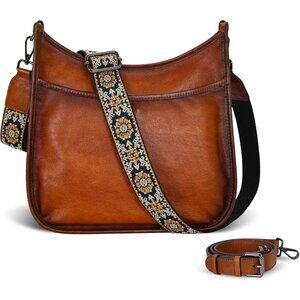 Women Brown Leather Imported Zipper Purses Crossbody Shoulder Handbags